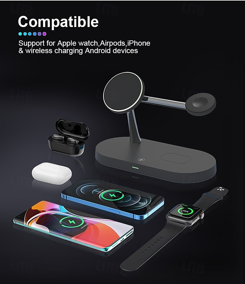 Wireless Charger 15 W Output Power Wireless Charging Station CE Certified Fast Wireless Charging MagSafe Magnetic For Apple Watch iPhone 14/13/12/11 Pro Max Apple Watch Series SE / 6/5/4/3/2/1 2025 - $47.99 –P9