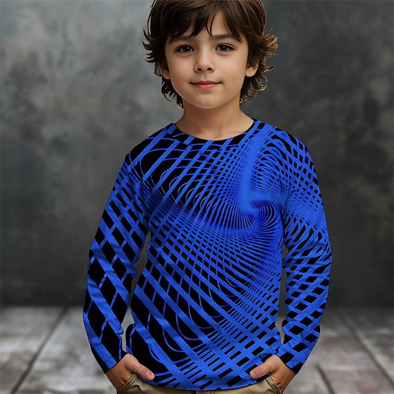 Pojkar 3D Grafisk Geometrisk T-shirt Långärmad Vår Höst Mode Grundläggande Barn 4-12 år Rund hals Utomhus Ledigt Dagligen Normal 2025 - $13.99 –P7