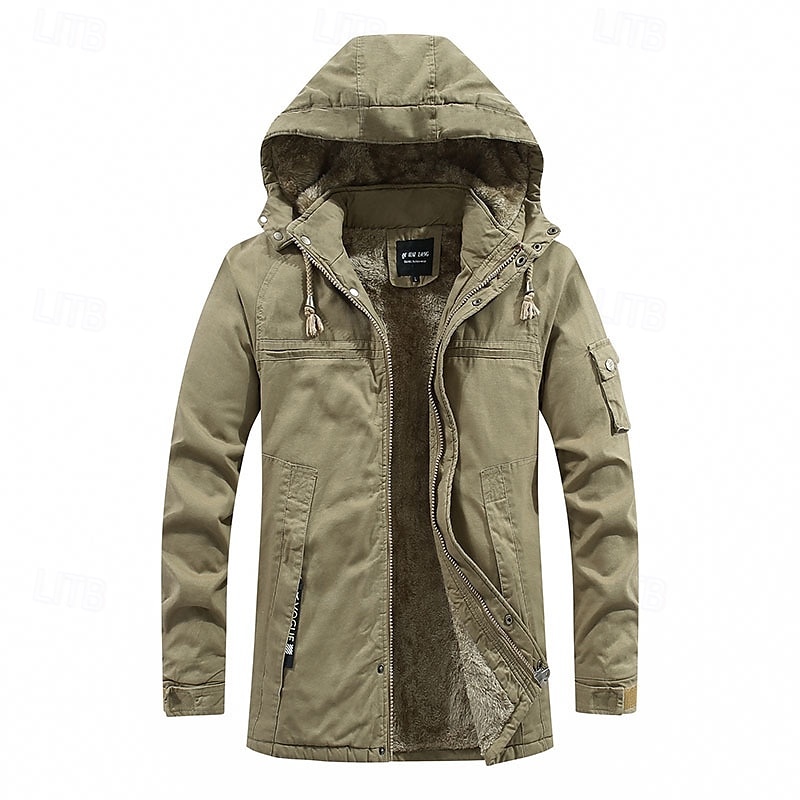 Herren Winterjacke Fleecejacke Freizeitjacke Täglich Urlaub warm Tasche Vlies Herbst Winter Glatt Modisch Strassenmode Mit Kapuze Standard Schwarz Khaki Armeegrün Jacken 2025 - $67.99 –P10
