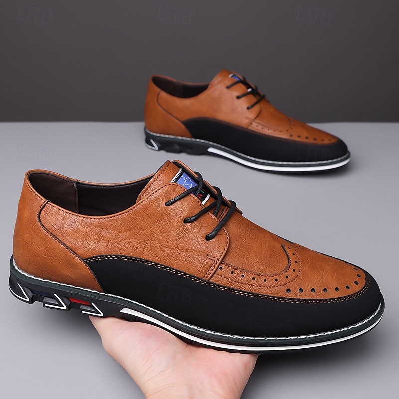 sapatos oxford masculinos de couro sintético bicolor – design com cadarço e detalhes brogue, elegantes e confortáveis para ocasiões casuais e formais de 2025 por $54.99 –P5