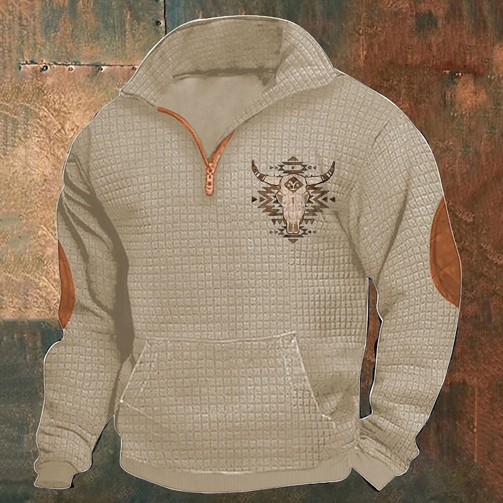 Homens Moletom Waffle Moletom Moletom com zíper Preto Branco Azul Marinha Cáqui Cinzento Escuro Meio Zíper Gráfico Vaca Imprimir Patchwork Bolso frontal Quarter Zip Diário Feriado Para Noite Poliéster de 2025 por $28.99 –P8