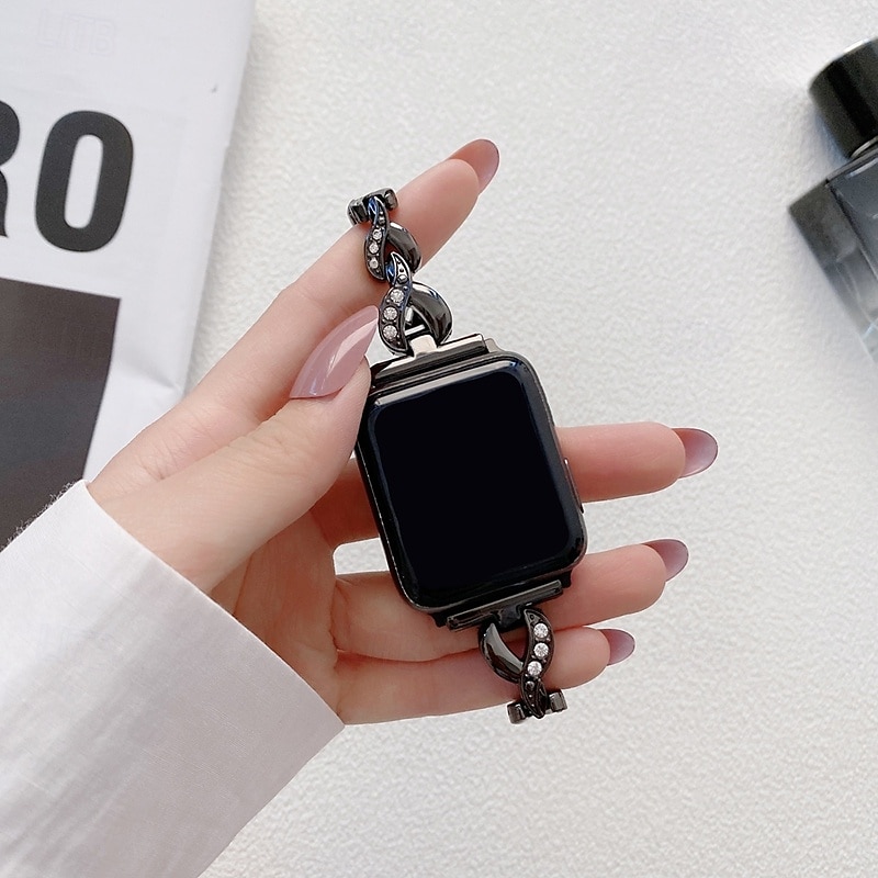 Solo Loop Compatibel met: Apple Watch-horlogebandje 38mm 40mm 41mm 42mm 44mm 45mm 49mm Bling Diamant Metalen sluiting Verstelbaar Legering Vervangende horlogeband voor iwatch Ultra 2 Series 9 8 7 SE 2026 - $17.99 –P14