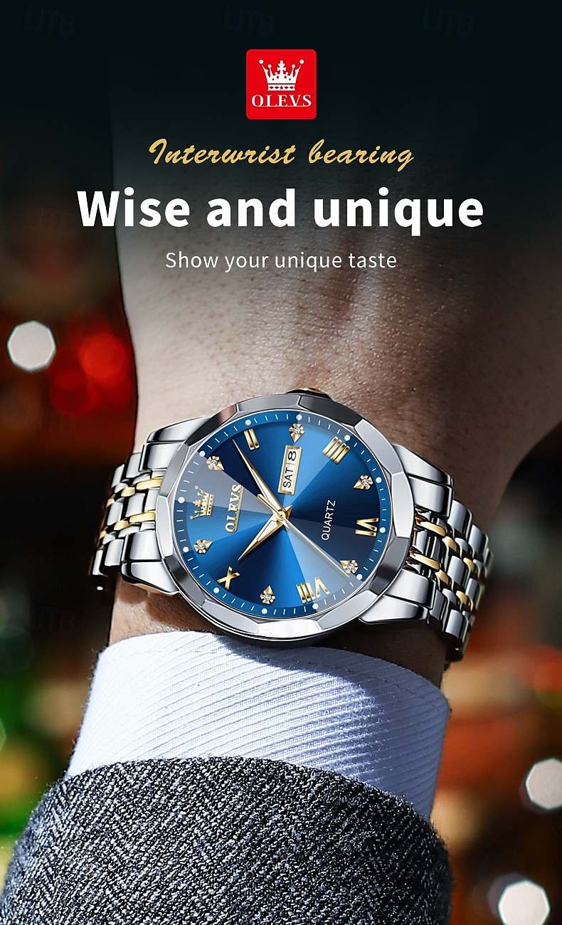 OLEVS Мужские кварцевые часы Минималистичные модные бизнес-наручные часы с подсветкой календарем датой неделя водонепроницаемые стальные часы 2026 - $35.99 –P11