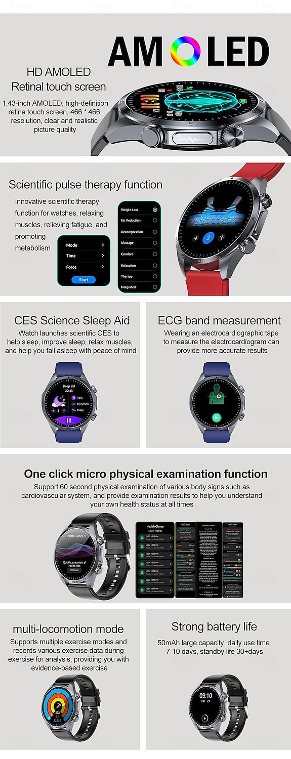 2025年 iMosi TK29 スマートウォッチ 1.43 インチ スマート·ウォッチ ブルートゥース ECG + PPG 温度監視 歩数計 と互換性があります Android iOS 女性 男性 メディアコントロール メッセージ受信通知 カメラコントロール IP68 48mmウォッチケース コレクション – $85.59 –P3