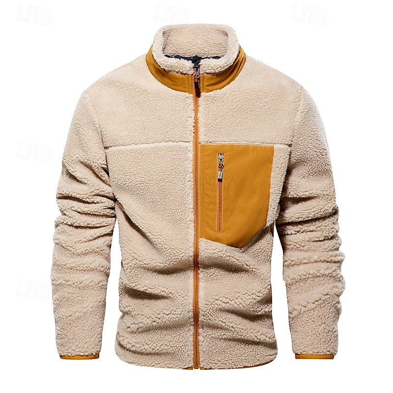 Men's Hiking Jacket Hiking Fleece Jacket Winter Outdoor Patchwork Thermal Warm Fleece Lining Fleece Jackets Full Zip Climbing Camping / Hiking / Caving Traveling Cream Khaki 2025 - $56.99 –P3