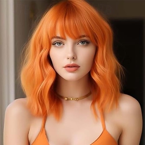 peruukki otsatukkailla pehmeät lyhyet bob-peruukit naisille synteettiset olkapituiset naisten aaltoilevat peruukit halloween-asuihin cosplay päivittäin 2025 - $18.99 –P2