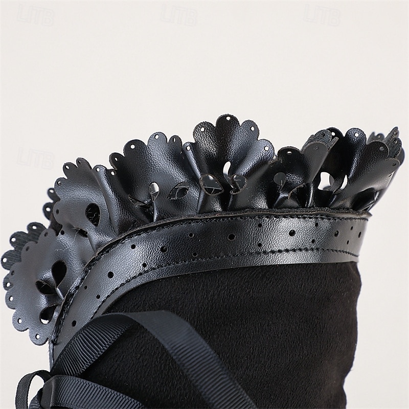 Women's Victorian Gothic Lace-Up Ankle Boots with Bow and Ruffle Trim – Gatsby-Inspired Elegant Boots for Cosplay, Costume Parties, and Vintage Fashion 2025 - $42.99 –P5