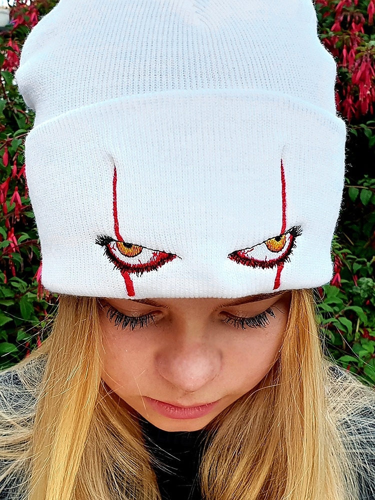 čepice s vyšívaným hororovým okem - strašidelná halloweenská pletená čepice pro cosplay a chladné počasí 2025 - $9.99 –P1