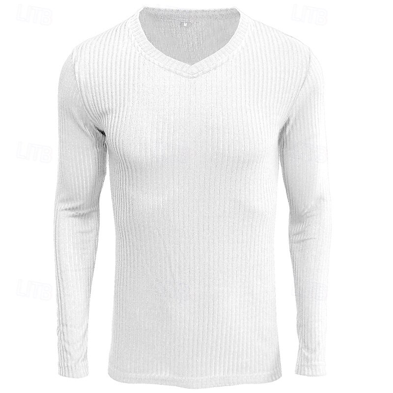 Bărbați Tricou Cămașă musculară Tricou din tricot cu nervuri Tee Top Manșon Lung În V Vară Simplu Pit Strip Modă Designer De Bază Striat Vacanță Stradă Ieșire Negru Alb Vișiniu Top tricou pentru 2025 - $20.99 –P1