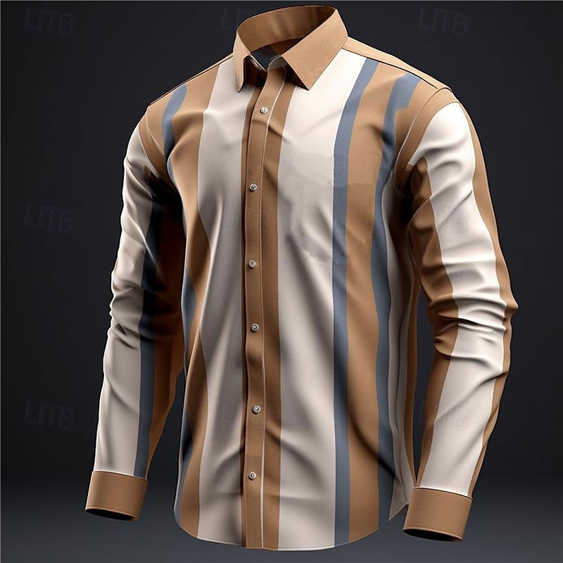 Men's Stripe Geometric Pattern Shirt Button Up Shirt Long Sleeve Business Daily Wear Going out Spring Turndown Print Button-Down Blue Purple Khaki 2025 - $24.99 –P5
