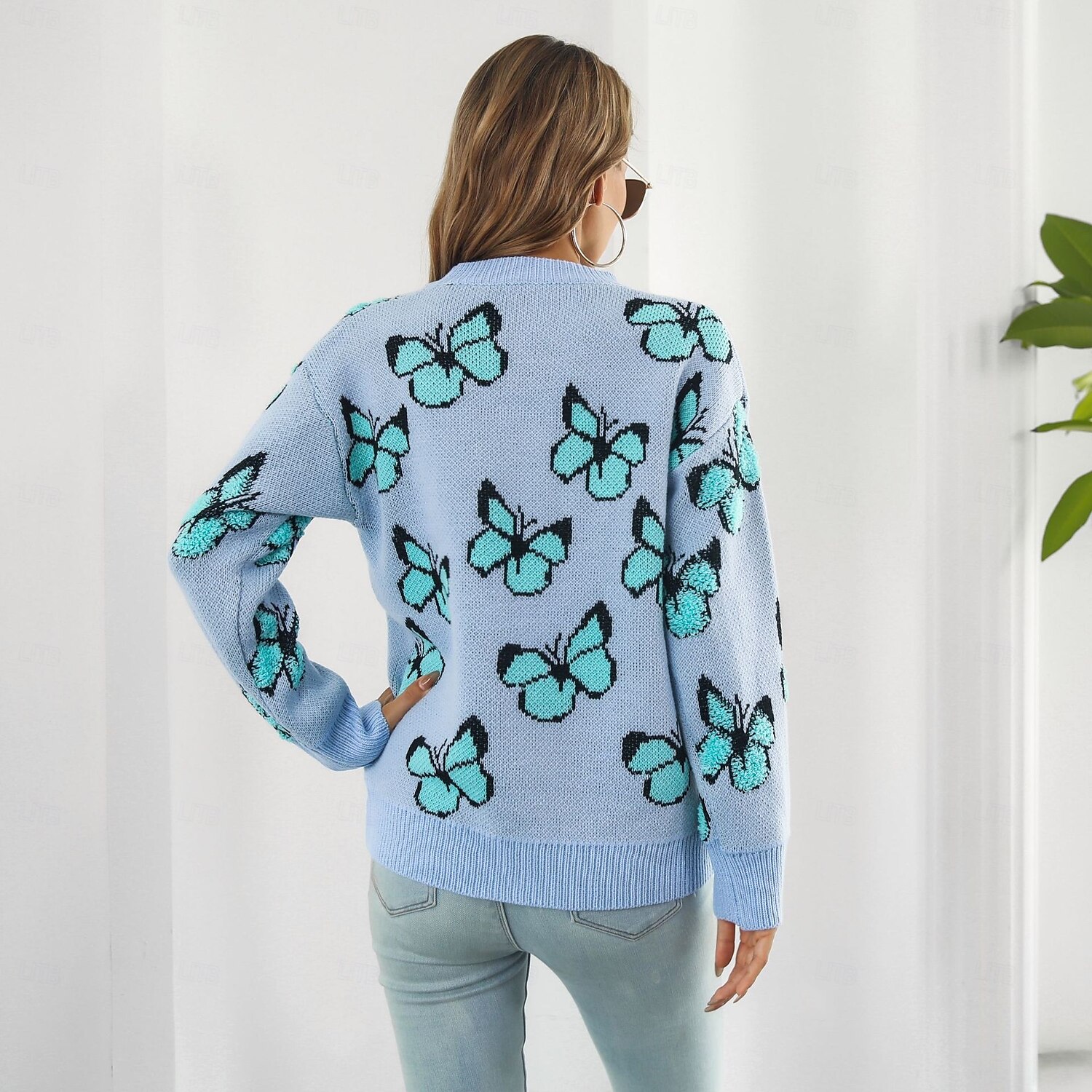Damen Pullover Modisch Kuschelig Strassenmode Graphic Bedruckt Rundhalsausschnitt Strick Langarm Normale Oberteile Stricken Arbeit Wochenende Blau Orange Herbst Winter 2025 - $56.99 –P2