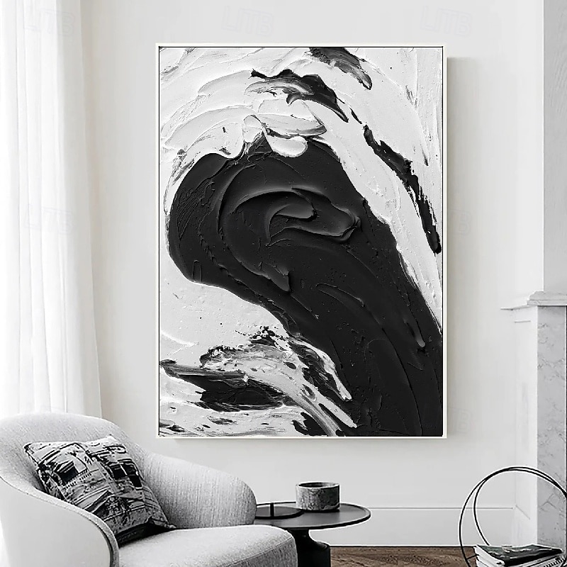 dipinto a mano bianco nero con texture pittura oversize 3d fatto a mano arte murale geometrica astratta grande dipinto minimalista bianco nero con texture per soggiorno camera da letto decorazione del 2025 a $125.99 –P10