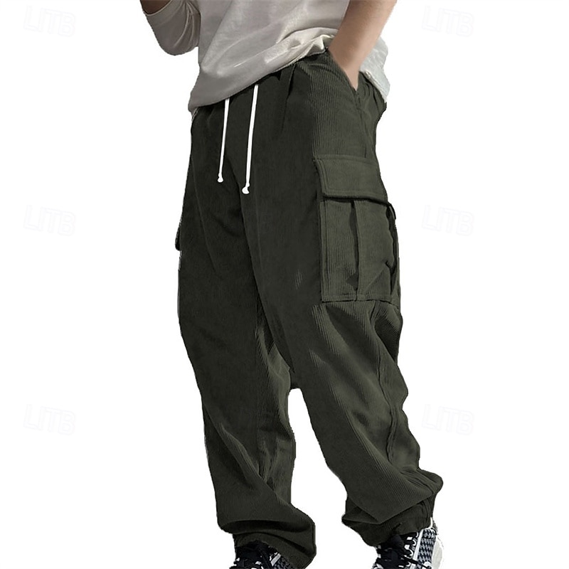 Men's Cargo Pants Corduroy Pants Trousers Straight Leg Sweatpants Elastic Waist Drawstring Multi Pocket Plain Wearable Outdoor Daily Camping & Hiking Fashion Classic Black Army Green 2026 - $28.99 –P1