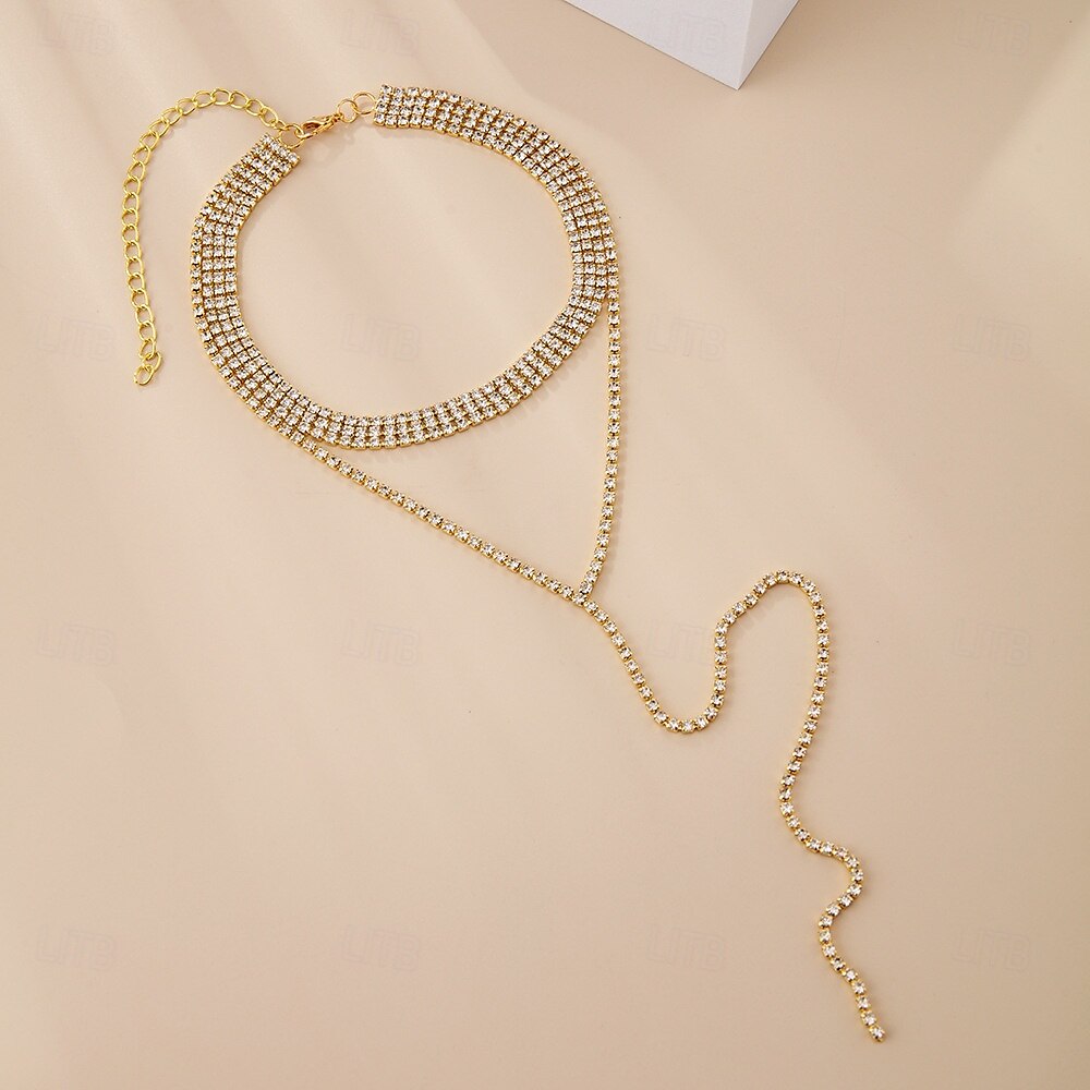 collana girocollo in strass dorati per donna – elegante design a catena a goccia a forma di V, perfetta per matrimoni, feste ed eventi serali del 2025 a $14.99 –P1