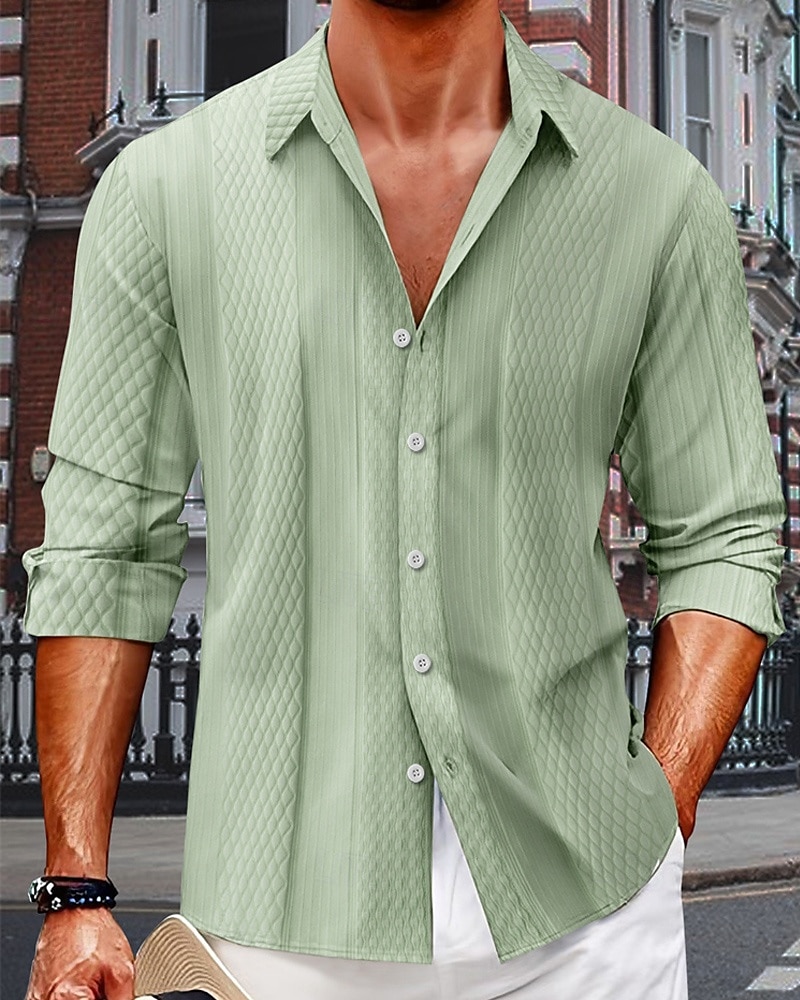 Voor heren Overhemd Zomer overhemd Overhemd met knopen Normaal shirt Strand hemd Zwart Marineblauw blauw Groen Beige Lange mouw Effen Revers Hawaii Feestdagen Jacquard Kleding Modieus Casual 2025 - $26.99 –P3