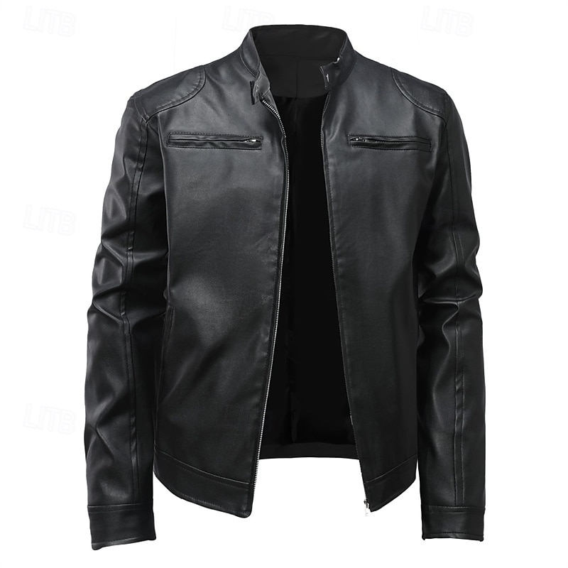 Herren Kunstlederjacke Hemdjacke übergangsjacke Bikerjacke Urlaub Täglich Winddicht Warm Tasche Herbst Winter Einfach Mode Klassisch Stehkragen Regulär Kunstleder Schwarz Khaki Jacken 2026 - $41.99 –P2