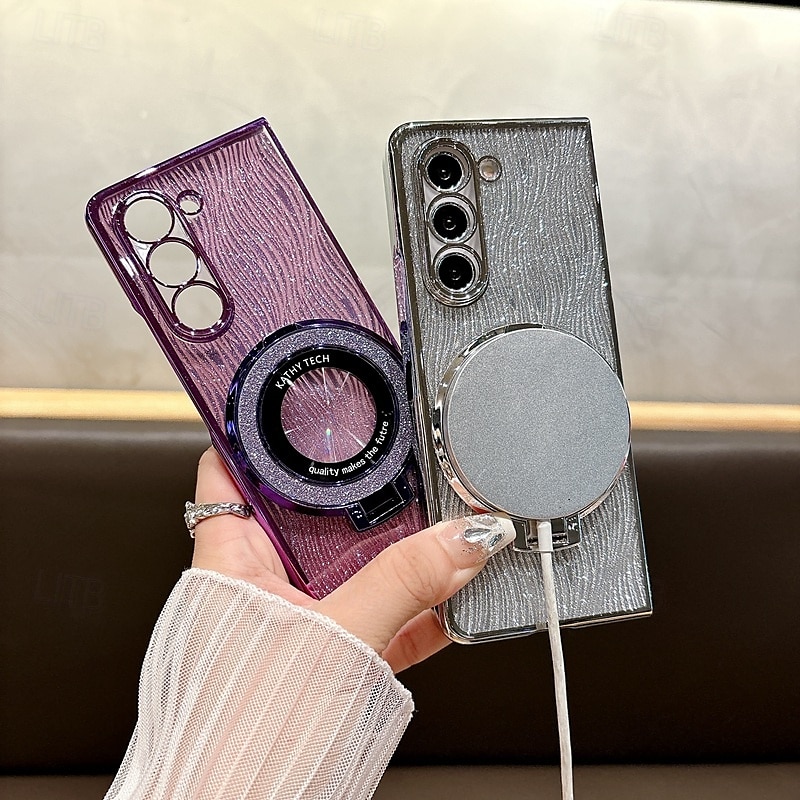 Phone Case For Z Fold 7 Z Fold 6 Z Fold 5 Z Fold 4 Z Fold 3 Back Cover with Stand Holder Support Wireless Charging Bling Glitter Shiny Retro TPU Plating 2025 - $19.99 –P4