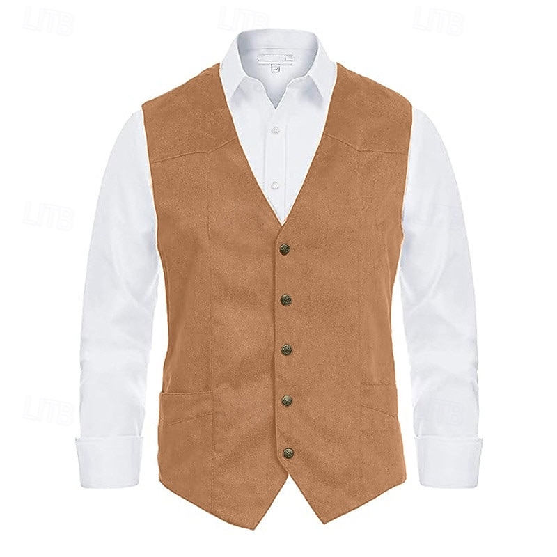 Retro Vintage Vest Waistcoat West Cowboy Solid Color V Neck Fancy Dress Men's Bachelorette Party Adults' Vest 2026 - $34.99 –P11
