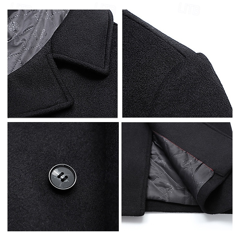 Herren Wintermantel Wollmantel Mantel Outdoor Freizeitskleidung Herbst Winter Polyester warm Oberbekleidung Bekleidung Modisch Strassenmode Glatt Tasche Kargen Doppelreihiger Verschluss 2025 - $114.99 –P6