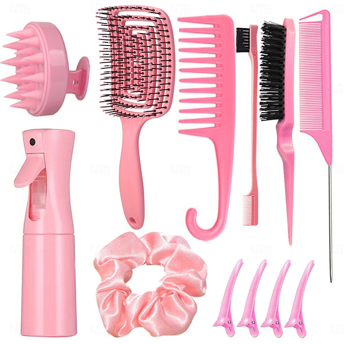 12pcs Complete Hair Styling Comb Set - Versatile Detangling & Teasing Combs, Edge & Rat Tail Brushes, Scalp Massager, Spray Bottle - Ideal for All Hair Types & Daily Use 2025 - $14.99 –P4
