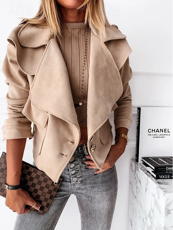 Per donna Blusa Tinta unica Moda Moderno Manica lunga Colletto Top regolari Ufficio Giornaliero Bottoni Tasche Cachi Primavera Autunno Inverno del 2025 a $34.99 –P1