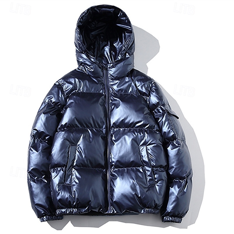 Herr Vinterkappa Pufferjacka Vadderad jacka Ficka Polyester Dagliga kläder Datum Semester Normal Mode Ledigt Bekväm Håller värmen Höst vinter Enfärgad / vanlig färg Silver Svart Marinblå Guld 2025 - $44.99 –P14