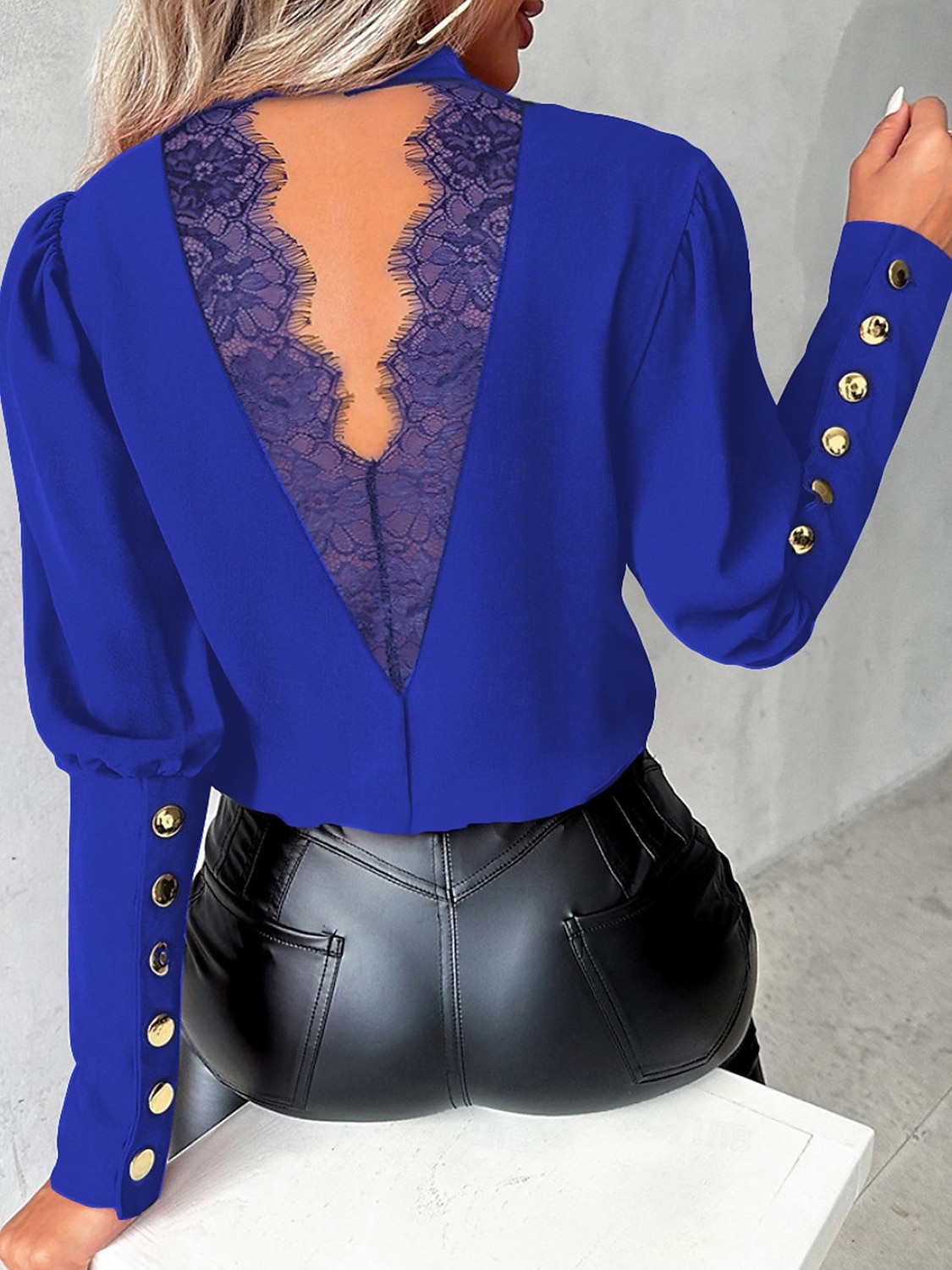 Damen Hemd Bluse Feste Farbe Elegant damas Stilvoll Langarm Stehkragen Arbeit Spitze Knopf Schwarz Weiß Rote Blau Frühling Herbst Winter 2025 - $29.99 –P6