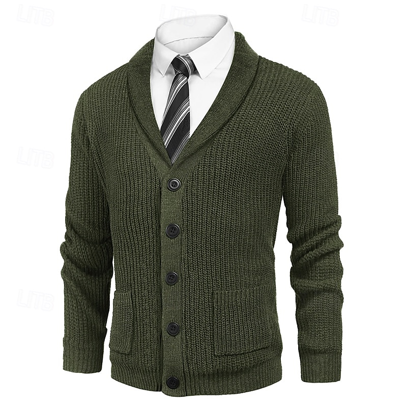 Herren Strickjacke Kleid Pullover Strickpullover Gerippt Stricken Standard Knopf hoch Seitentaschen Feste Farbe Kargen Modisch Klassisch Freizeitskleidung Verabredung Bekleidung Herbst Winter 2025 - $41.99 –P6
