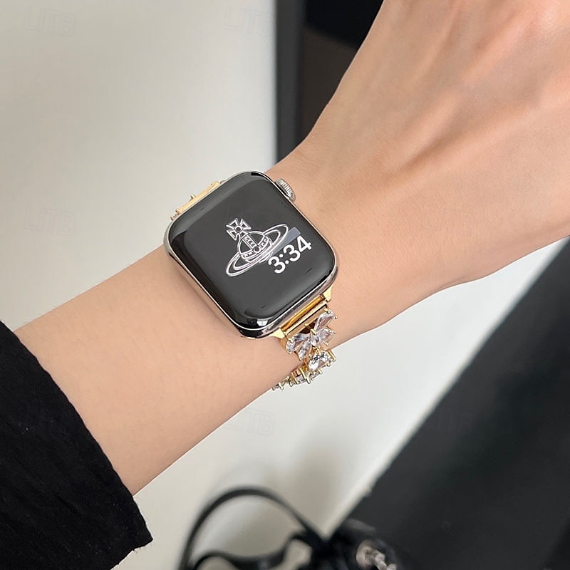 Solo Loop Compatible with Apple Watch band 38mm 40mm 41mm 42mm 44mm 45mm 49mm Women Bling Diamond Metal Clasp Alloy Strap Replacement Wristband for iwatch Ultra 2 Series 9 8 7 SE 6 5 4 3 2 1 2025 - $31.99 –P7