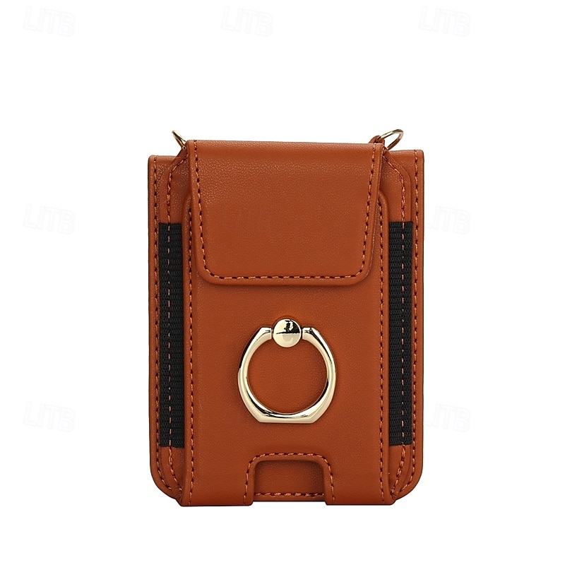 Phone Case For Samsung Galaxy Z Flip 7 Z Flip 6 Z Flip 5 Z Flip 4 Z Flip 3 Back Cover Ring Holder with Lanyard with Wrist Strap Retro TPU PU Leather 2025 - $29.99 –P2