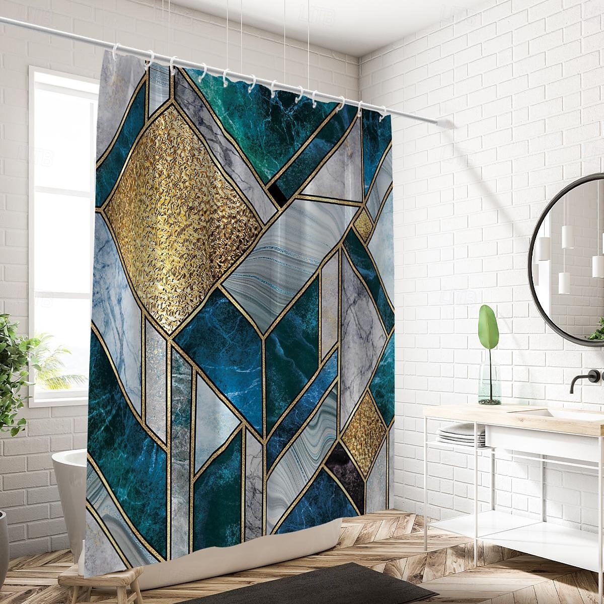 Κουρτίνα Ντους με Γάντζους 180cm*180cm(70"*70") Πλυμένος Πολυεστέρας Αδιάβροχος με Αφηρημένο Μάρμαρο Μπάνιο Διακόσμηση 2025 - $25.99 –P4