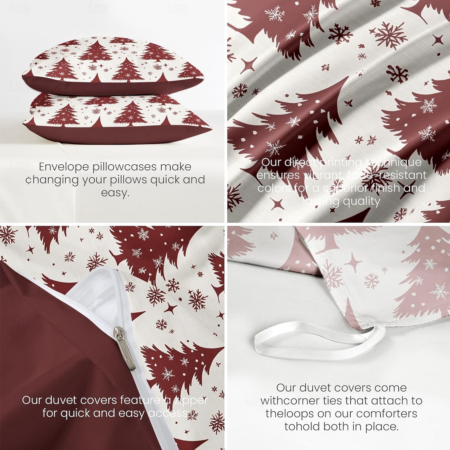 capa de edredom de natal com design de árvore de natal vermelha roupa de cama festiva 100% algodão macio e aconchegante para decoração sazonal de quarto queen king size de 2025 por $69.99 –P8