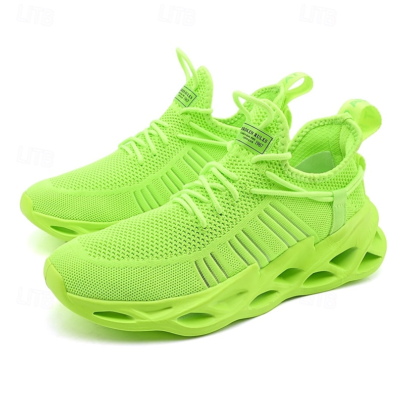 scarpe da corsa traspiranti da uomo verde neon – scarpe sportive leggere con suola ammortizzata per sport e attività all'aperto del 2025 a $46.99 –P2