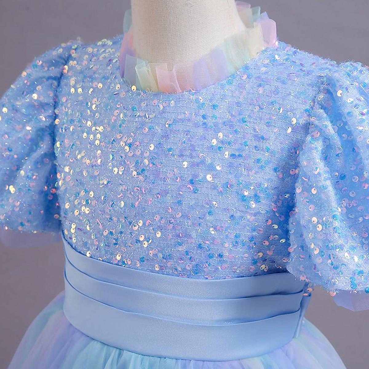Niños Chica Vestido de Fiesta Color sólido Manga Corta Ocasión especial Princesa Poliéster Vestido de Fiesta Verano Primavera 2-12 años 4 años + Champaña Rosa Azul Piscina 2025 - $39.99 –P7