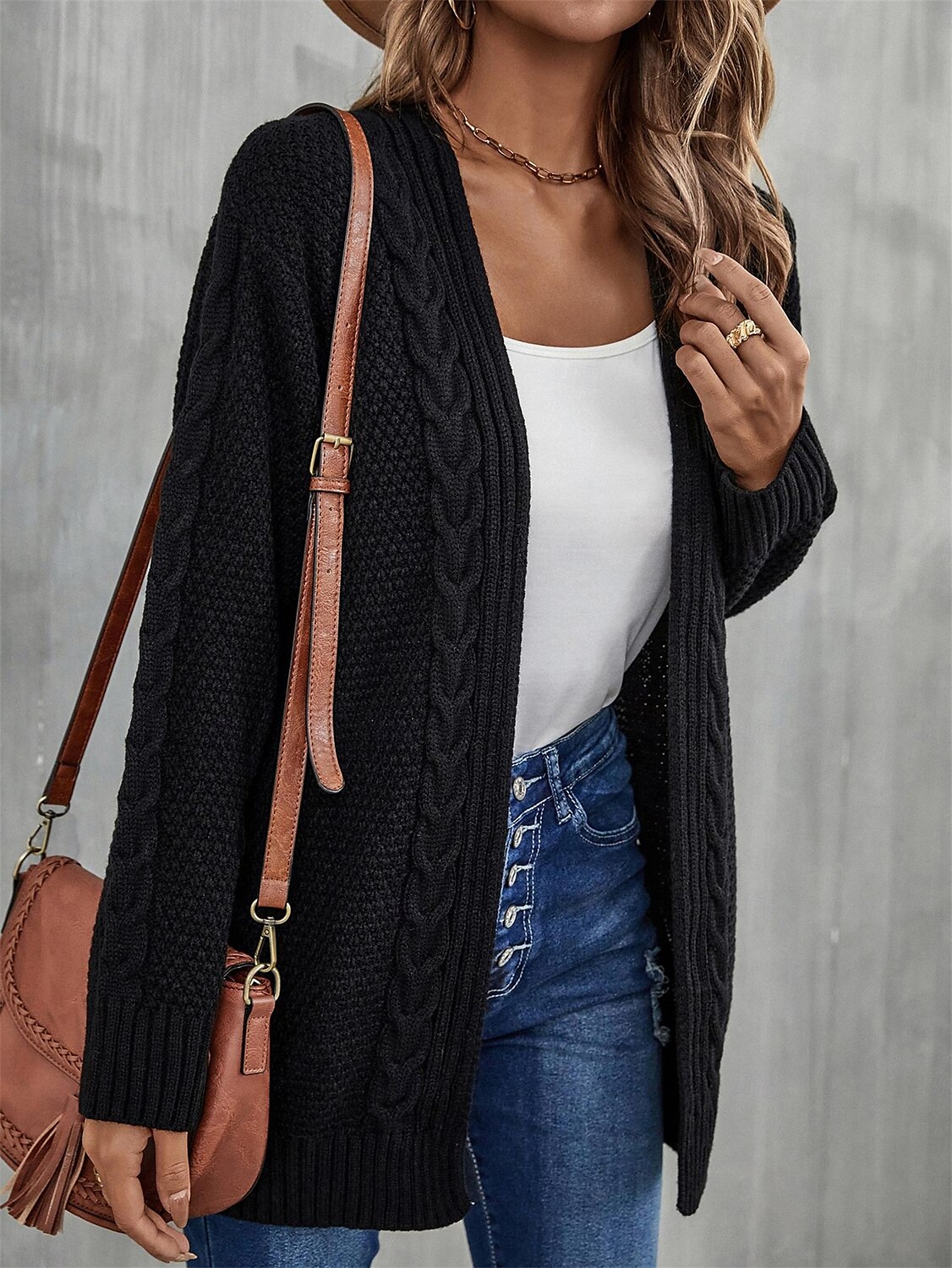 Damen Pullover Modisch Täglich Brautkleider schlicht Graphic Bedruckt Öffnung vorne Strick Textur Langarm Lange Oberteile Stricken Heim Arbeit Schwarz Rosa Herbst Winter 2025 - $62.99 –P10
