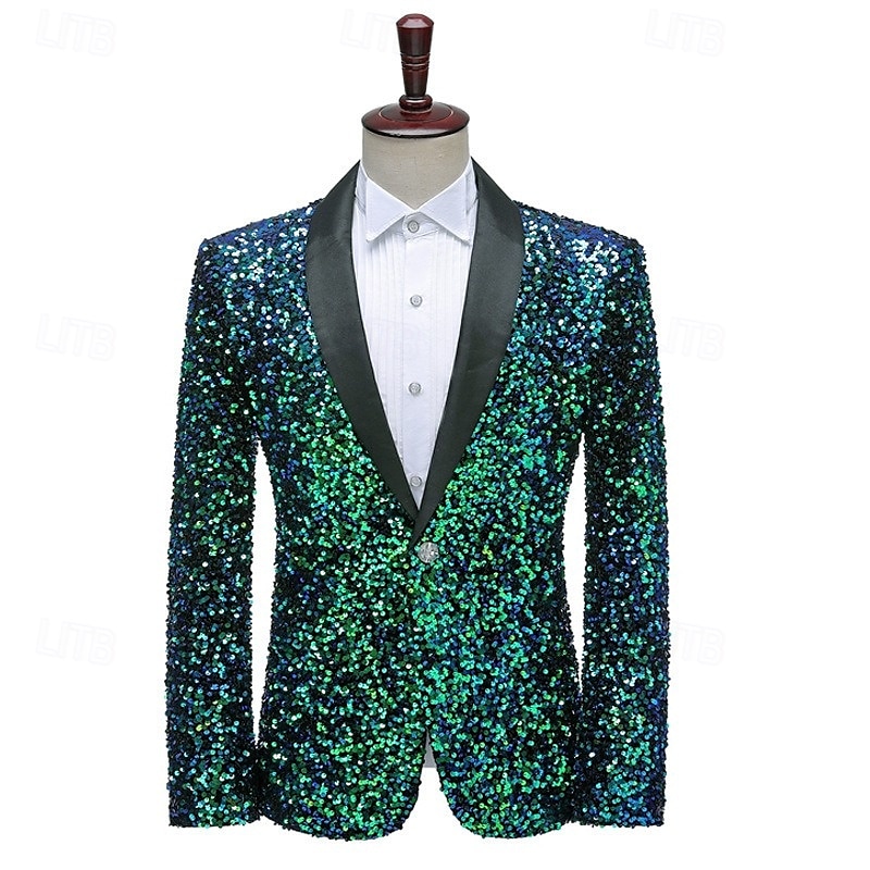 Men's Blazer Jacket Tuxedo Party Sparkle Sequin Polka Dot Blazer Black White Green Standard Fit Single Breasted One-button 2025 - $97.99 –P2