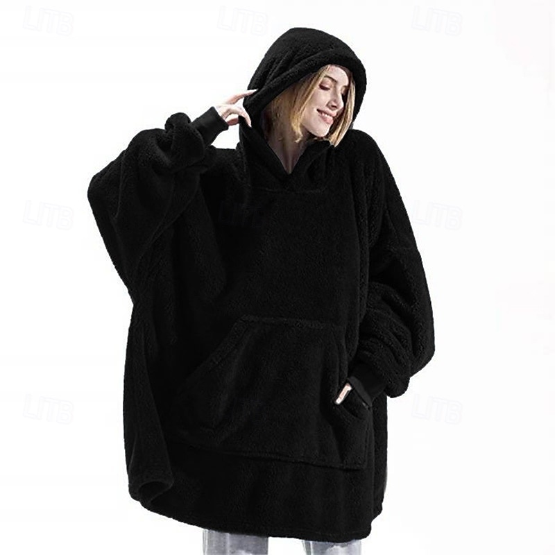 cobertor com capuz grande, lã macia, cobertor vestível, moletom leve com mangas e bolso frontal para mulheres, homens, manta de pelúcia, cobertor vestível para sala de estar, assistir TV de 2025 por $31.99 -P8