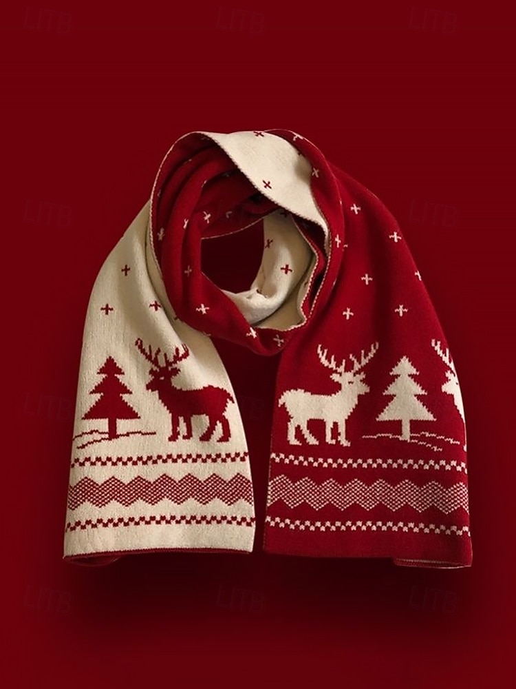 écharpe tricotée pour femme à imprimé renne et sapin de Noël en rouge et blanc, accessoire d'hiver douillet pour les fêtes de fin d'année de 2025 ? $11.99 –P2