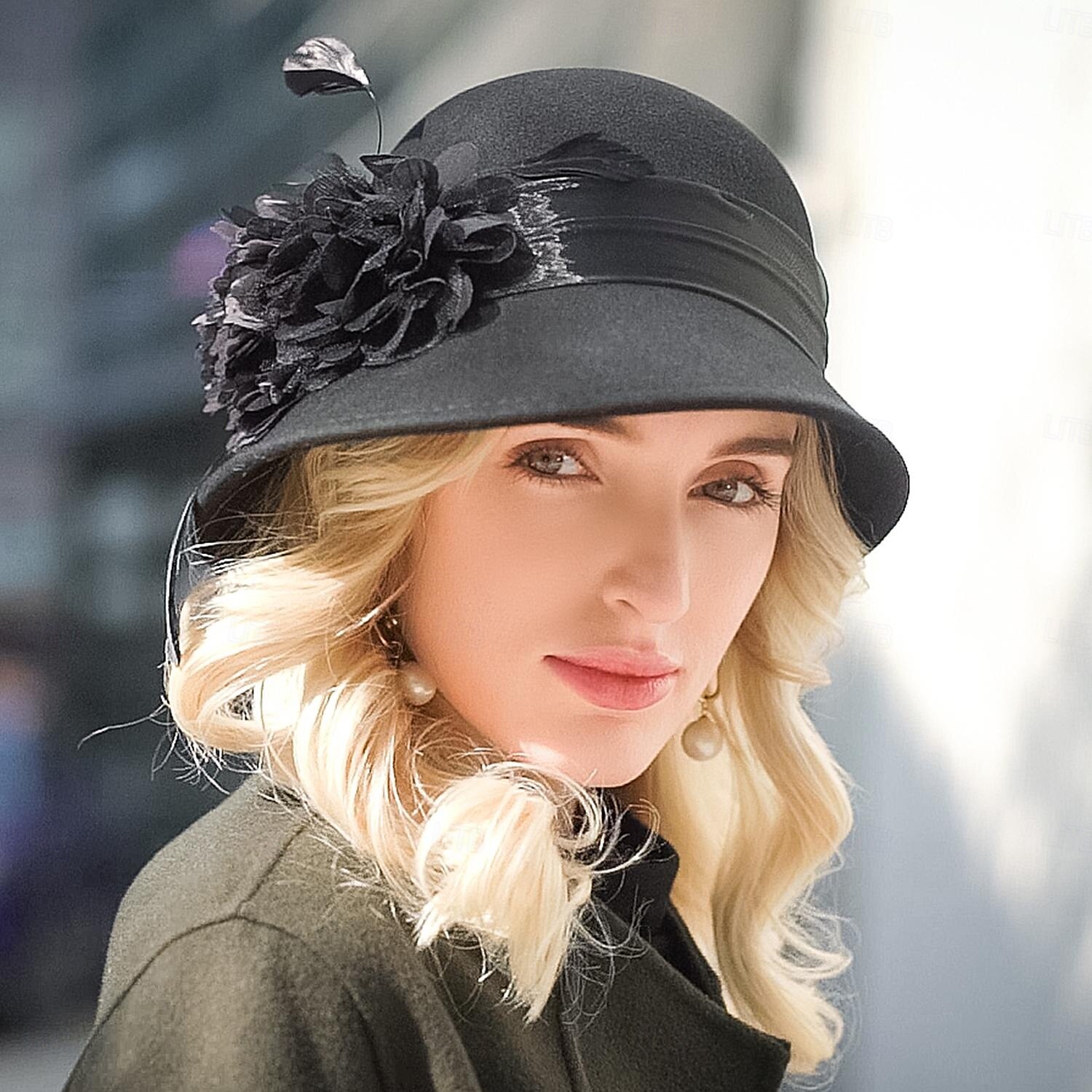 Kalap 100% Gyapjú Fedora kalap Esküvő Hölgyek napja Elegáns Brit Val vel Toll Csipke oldal Sisak Fejfedők 2025 - $45.99 –P15