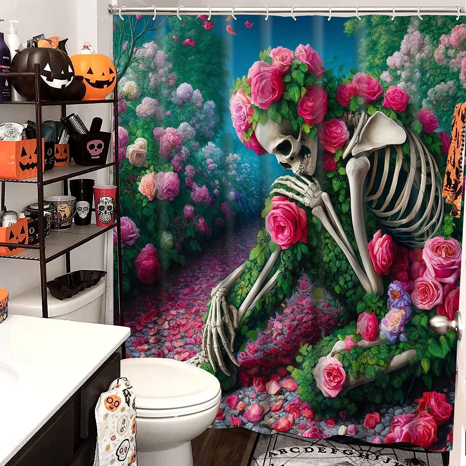 cortina de chuveiro de halloween com ganchos para banheiro cortina de chuveiro de caveira conjunto de decoração de banheiro poliéster à prova d'água pacote com 12 ganchos de plástico cabeças de de 2025 por $21.99 –P14