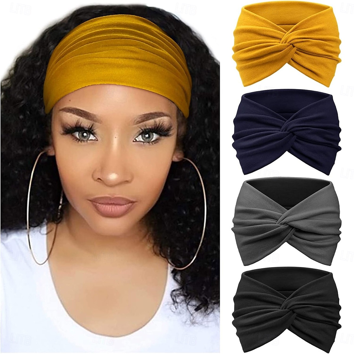 Pacote com 4 faixas largas para mulheres - acessórios de cabelo turbante macios e estilo boêmio com design com nós para ioga, corrida, esportes e uso diário - acessórios de faixa de cabelo de de 2025 por $8.49 –P5