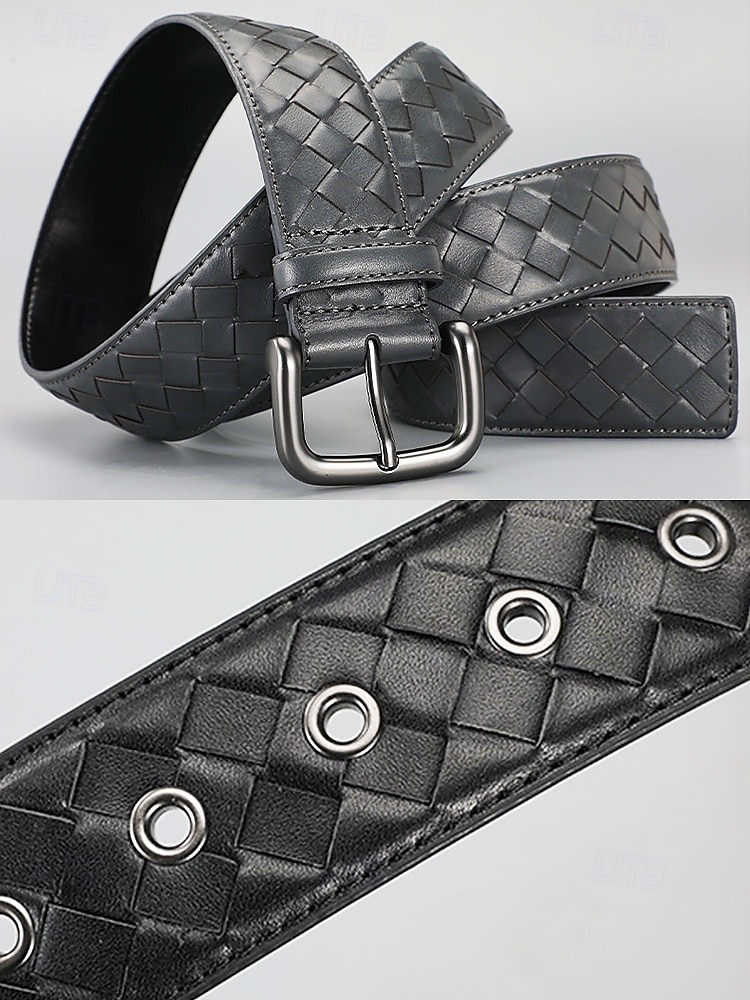 Men's Woven Leather Belt – Premium Buckle, Casual and Formal Wear, Available in Blue, Gray, Brown, Black 2025 - $24.99 –P3
