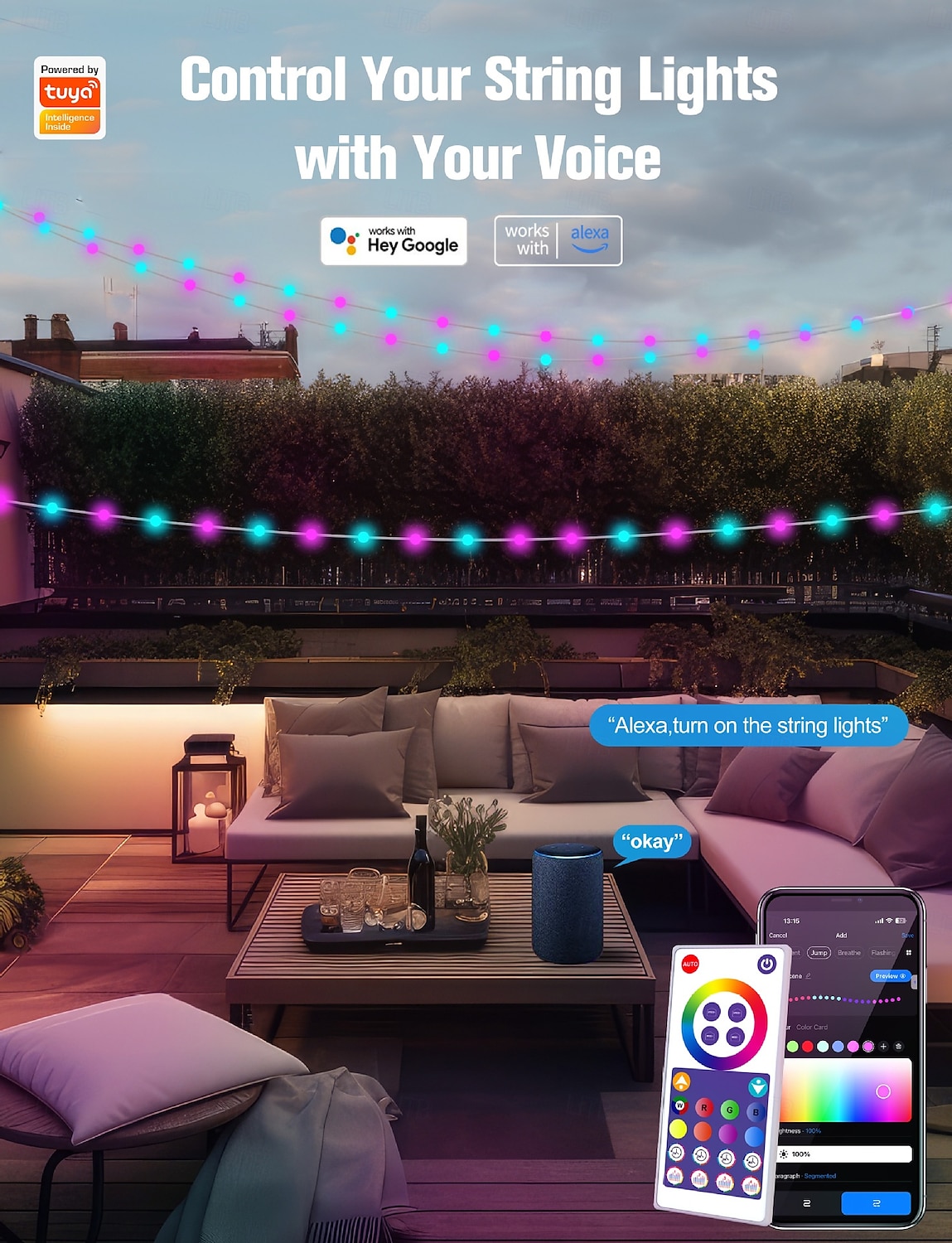 elegante bruiloft receptie feest tuya wifi smart bluetooth kleurrijke bal lichtsnoer usb aangedreven 5-20m voor huis tuin decoratie 2025 - $20.99 –P2