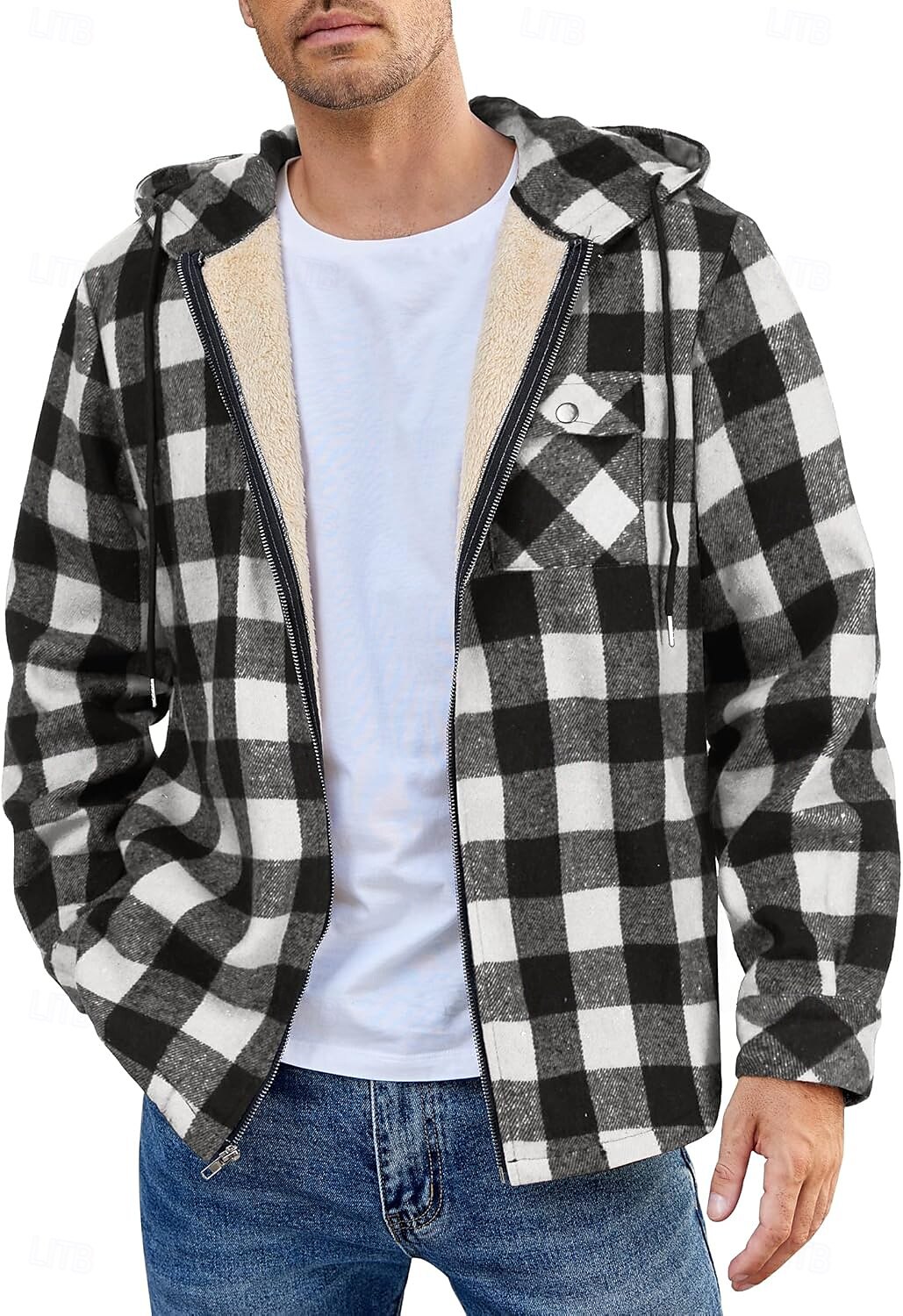 Herren Hemdjacke Kapuzenjacke Shacket Flanell-Fleecejacke Täglich Urlaub warm Mit Kapuze Herbst Winter Schottenstoff Kariert Modisch Strassenmode Kargen Standard Schwarz Dunkelrot Hellgrün Rote Blau 2025 - $60.99 –P43