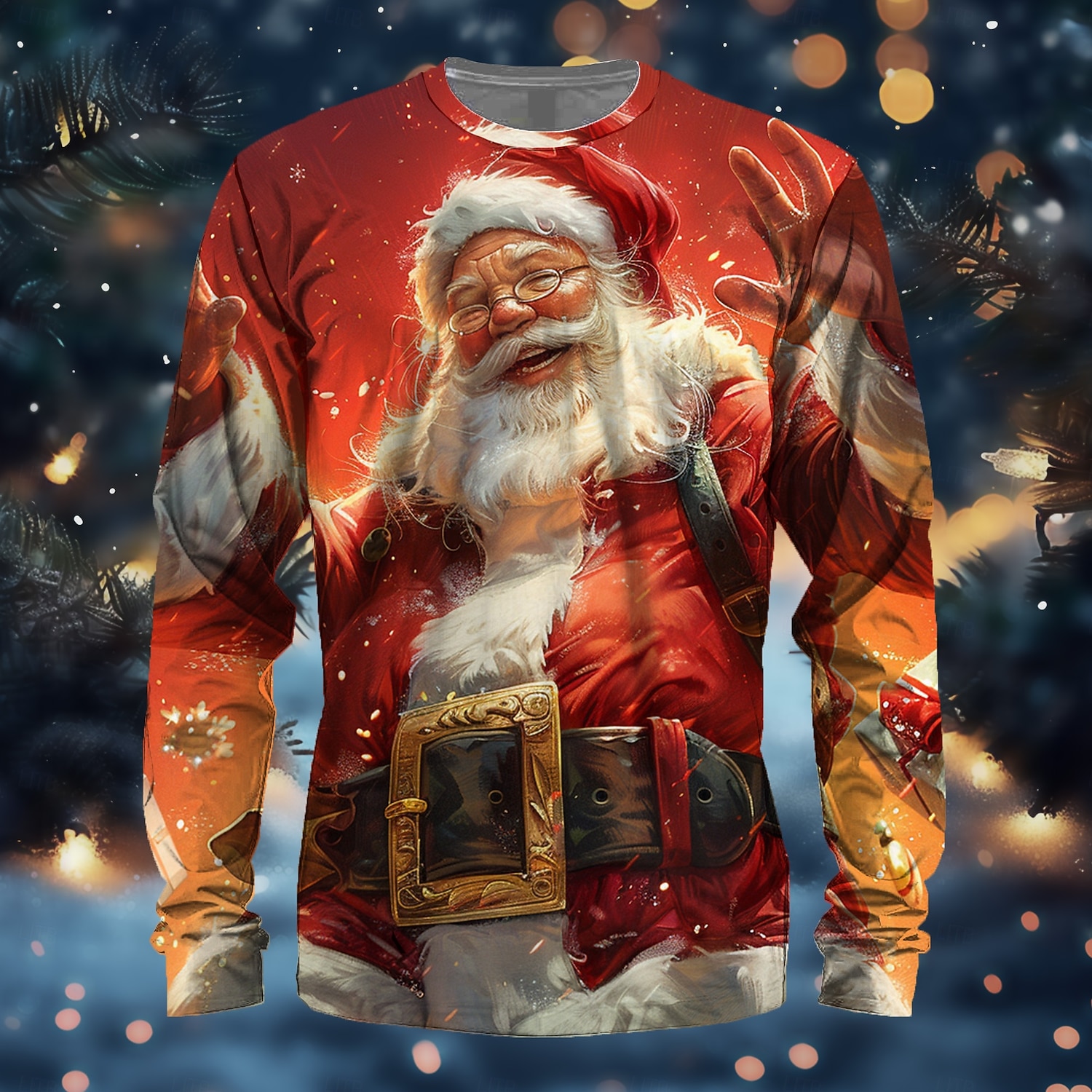 Christmas Men's Santa Claus T Shirt Long Sleeve T shirt 3D Print Crew ...