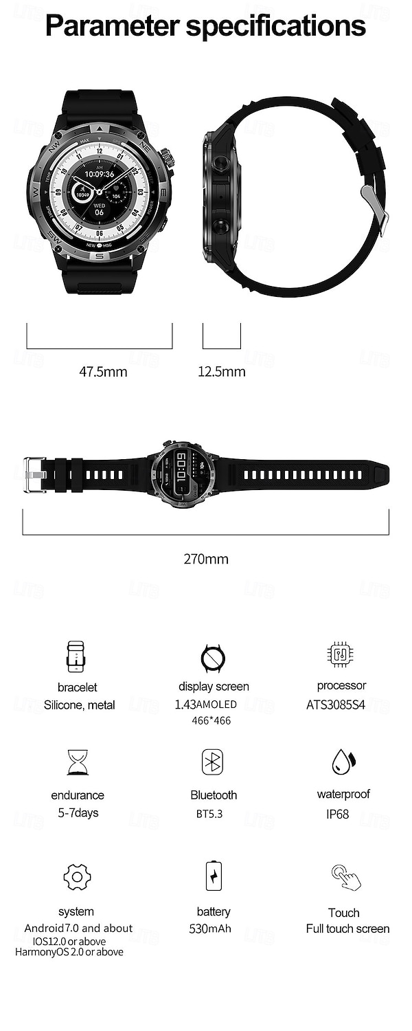 IMOSI GPS HK08 Smart Watch AMOLED Compass Altitude Air Pressure Bluetooth Call World Time 530MAH Sport Tracker Outdoor Clock 2025 - $68.99 –P20