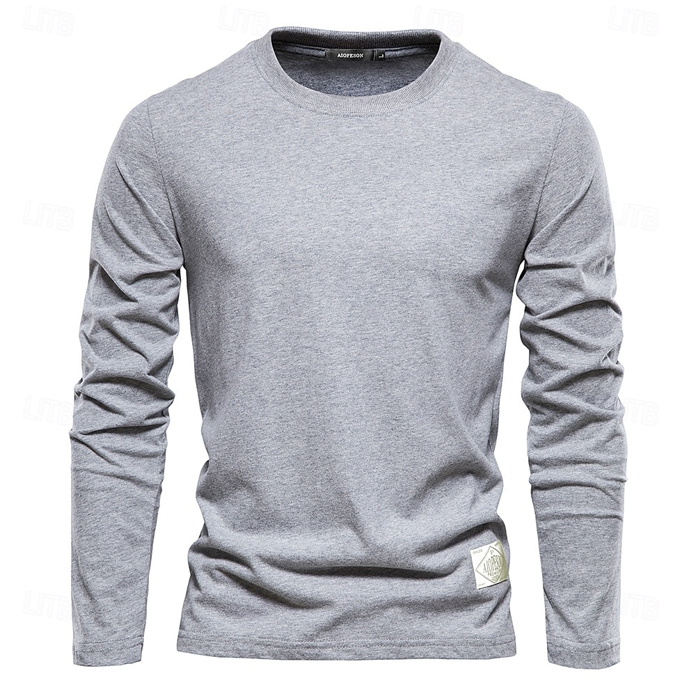 Männlich Langarm Runden Frühling & Herbst Einfarbig Lässig Alltagstauglich Dunkelgrau Weiß Schwarz Top T-Shirt für Herren 2025 - $25.99 –P5