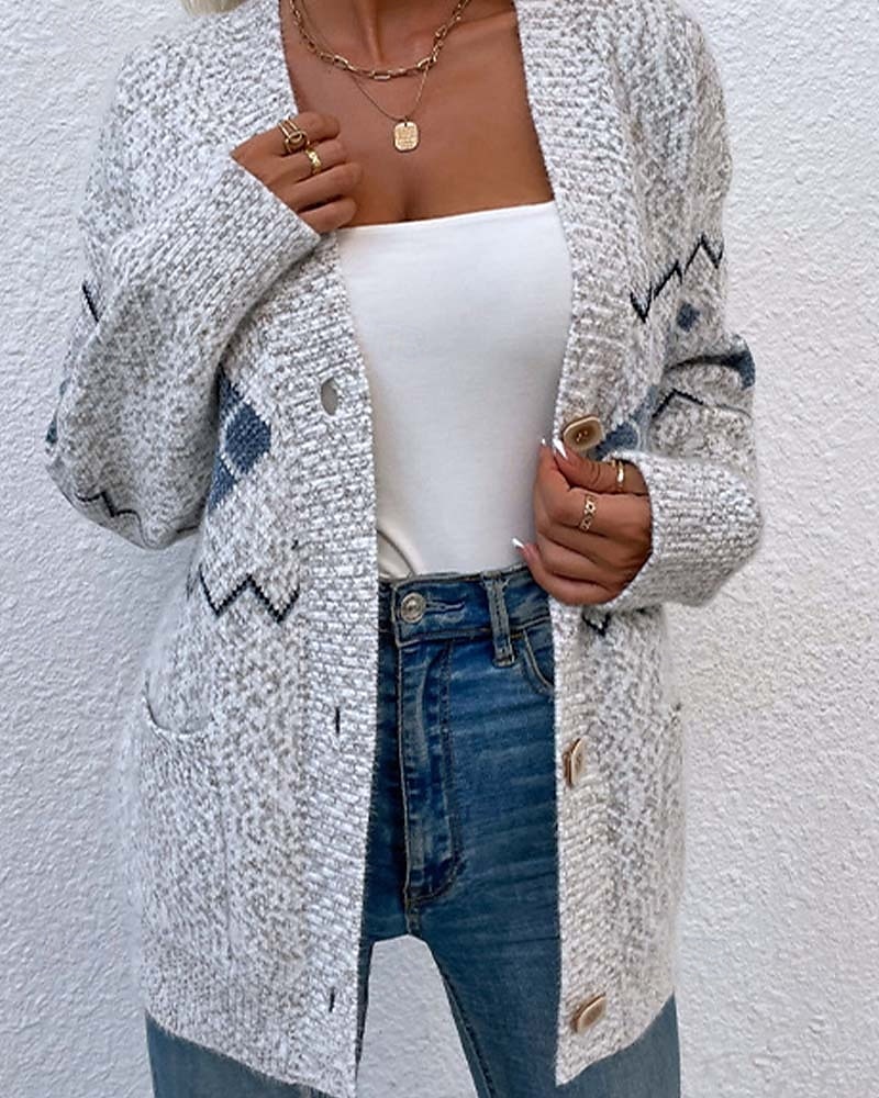 ful kofta för kvinnor öppen fram stickad stickad texturerad höst vinter nyår mode streetwear dagligen långärmad snöflinga rosa ljusgrå 2025 - $32.99 –P5