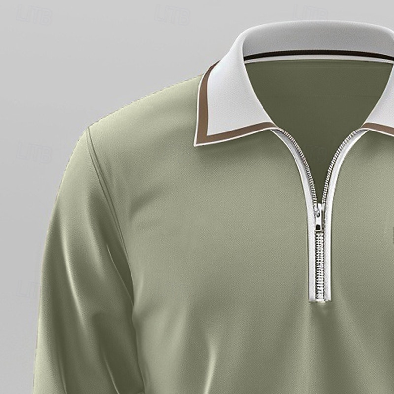 Herr Sport Polo Quarter Zip Polo Gata Semester Fjärdedels blixtlås Långärmad Mode Grundläggande Ensfärgat Ficka Vår & Höst Normal Grön Mörkgrå Sport Polo 2025 - $12.99 –P2