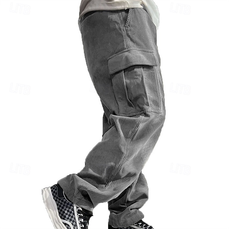 Men's Cargo Pants Corduroy Pants Trousers Straight Leg Sweatpants Elastic Waist Drawstring Multi Pocket Plain Wearable Outdoor Daily Camping & Hiking Fashion Classic Black Army Green 2026 - $28.99 –P10